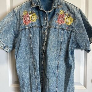 VTG 80s Western Denim Bedazzled With Floral Patch